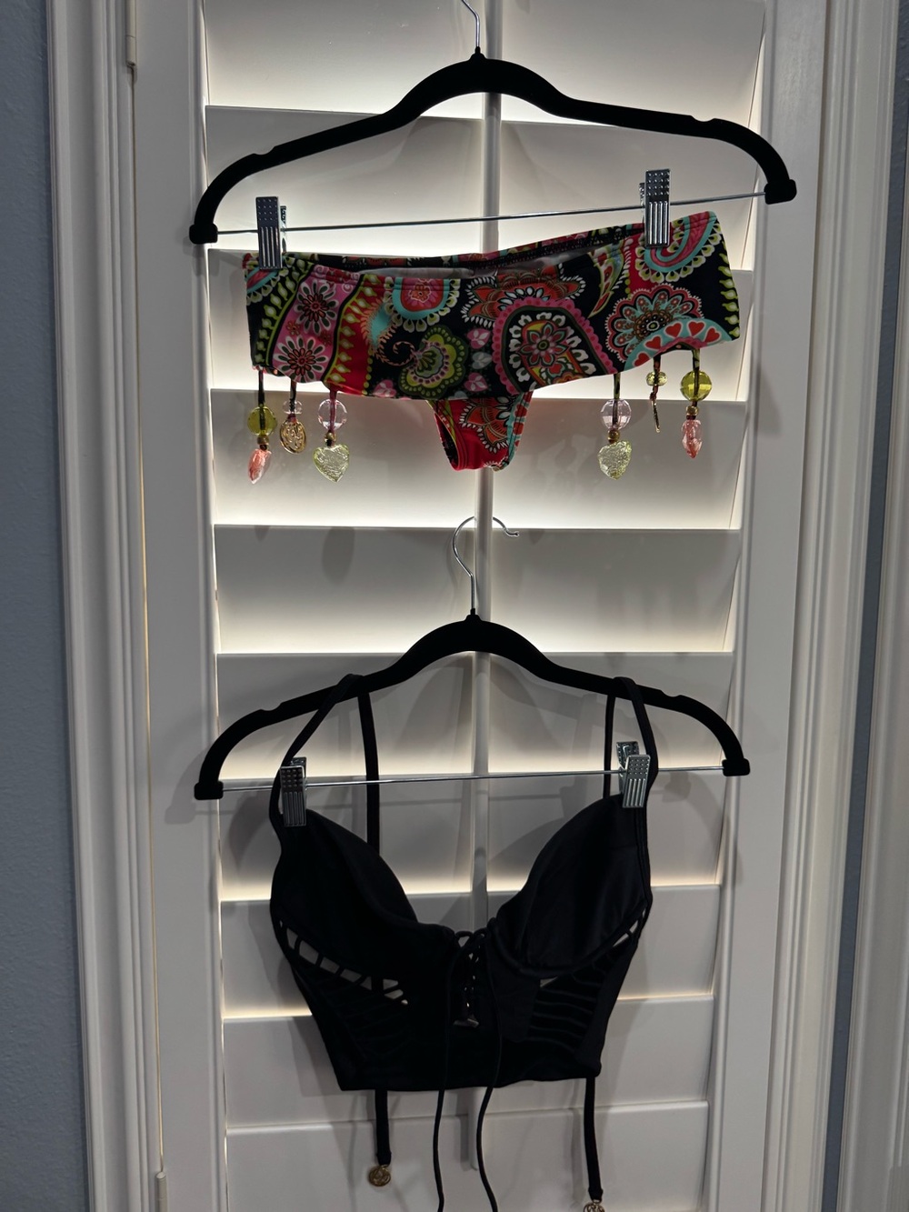 EUC Black Lace-Up Bustier Top and Multicolor Paisley Bikini Bottom Set